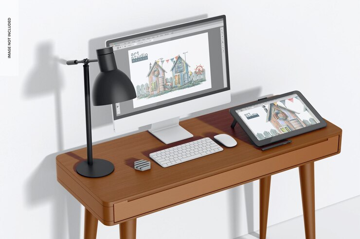 PSD perspectiva de maqueta de estudio creativo digital