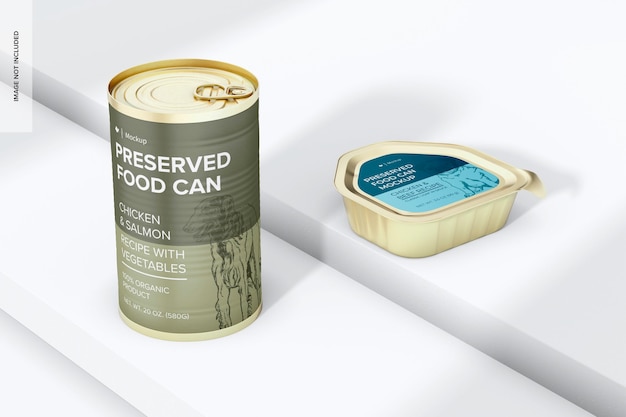 Perspectiva de maqueta de lata de comida en conserva