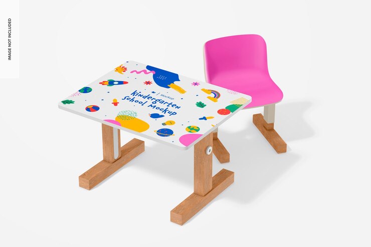 PSD perspectiva de maqueta de mesa y silla de jardín de infantes