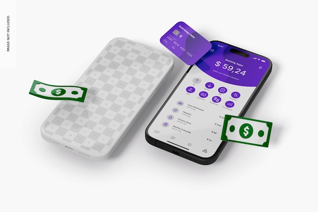 Perspectiva de maquillaje de iPhone de arcilla con iconos bancarios