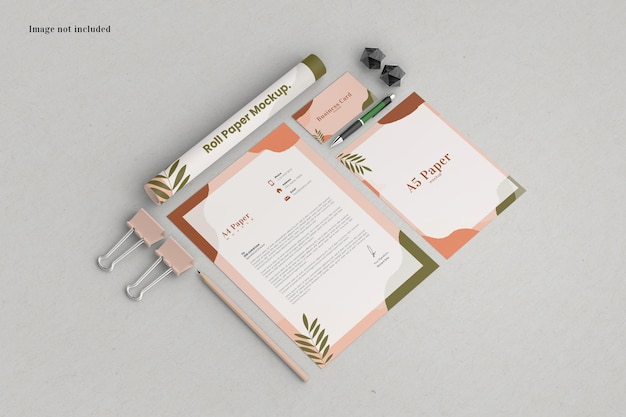 Perspective stationery mockup zur präsentation ihres designs bei den kunden