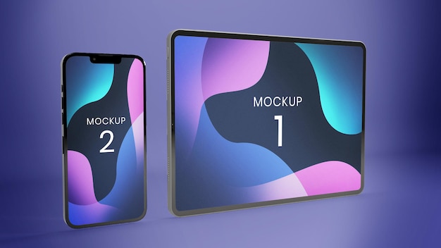 Perspektivische Ansicht des Tablet-Pro- und Smartphone-Bildschirm-Mockup-Designs