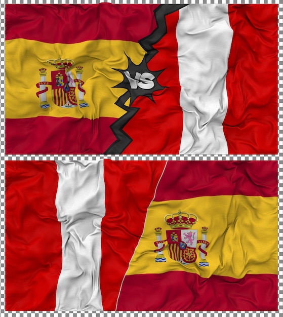 Perù contro la Spagna Metà combinata bandiera tessuto bump consistenza rendering 3D