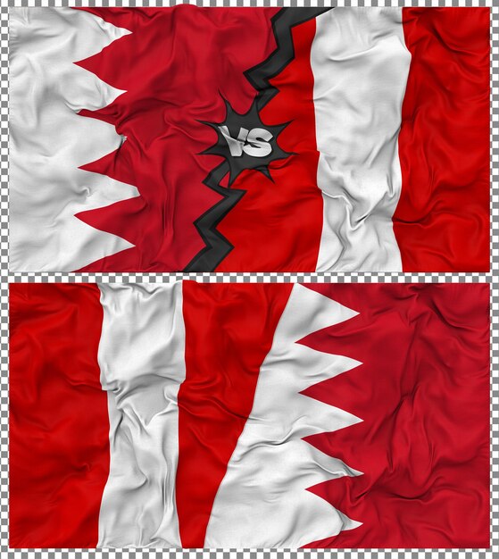 Peru gegen Bahrain Halbkombinierte Flagge Stoff-Bump-Textur 3D-Rendering