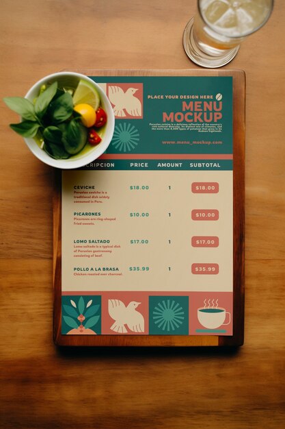 PSD peruanisches menü-mockup-design