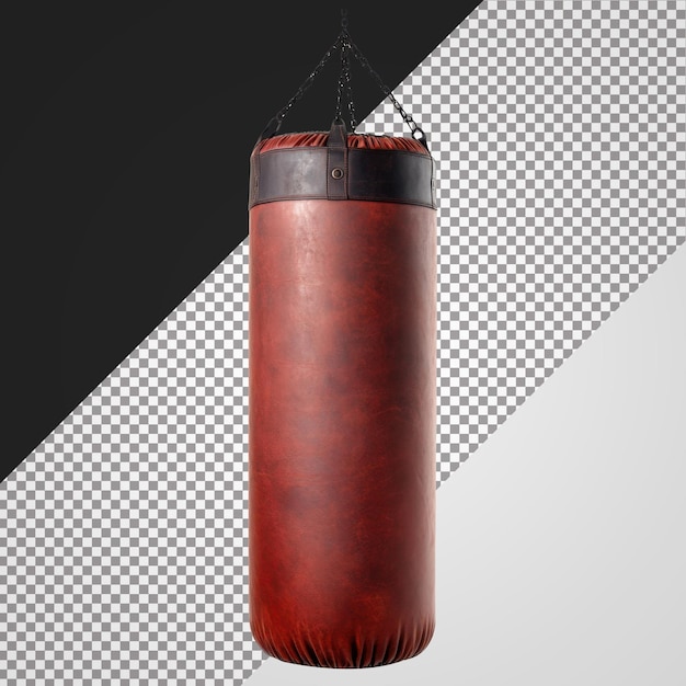 Un pesado saco de boxeo colgado en un gimnasio para boxeo y entrenamiento físico