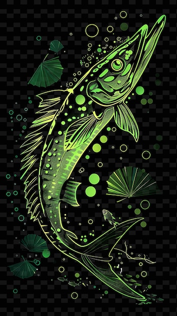 PSD pescado con colores verdes y verdes en un fondo negro