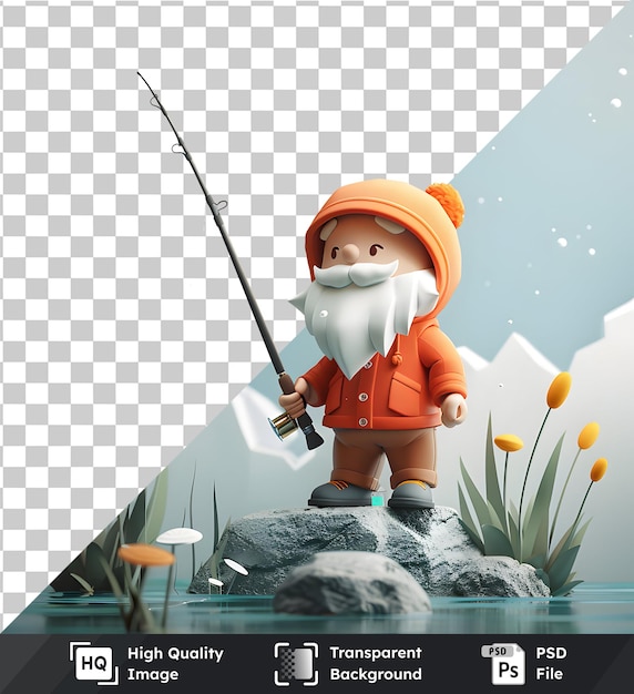 Un pescador atrapa peces en el lago de nieve Imagen transparente de alta calidad