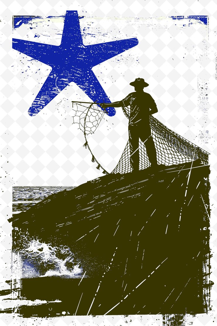 PSD un pescador lanza una red con una ilustración naval brasileña histórica vida y cultura brasileñas