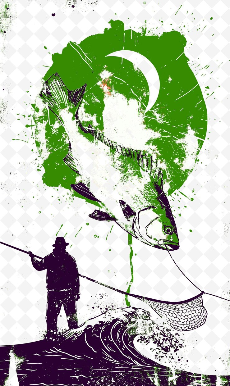 PSD un pescador lanza su red con una bandera naval brasileña una reilustración de la vida y la cultura brasileñas