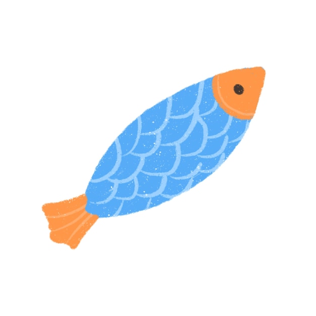 Pesce di mare carino personaggio disegnato a mano infantile Elemento isolato luminoso estivo per il design