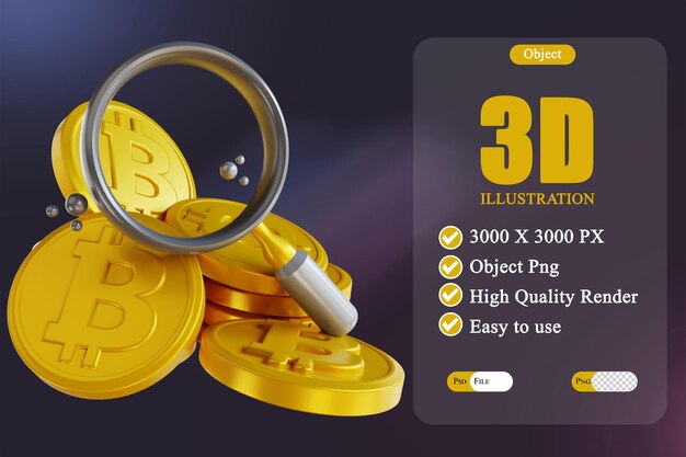 PSD pesquisa de ilustração 3d bitcoin 3