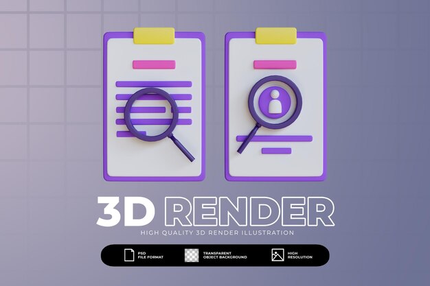 Pesquisa de ilustração de conceito 3d e verificação de conjunto de ícones de usuário de perfil