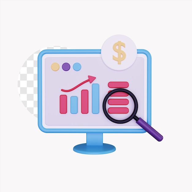 Pesquisa de mercado 3D com gráfico e monitor
