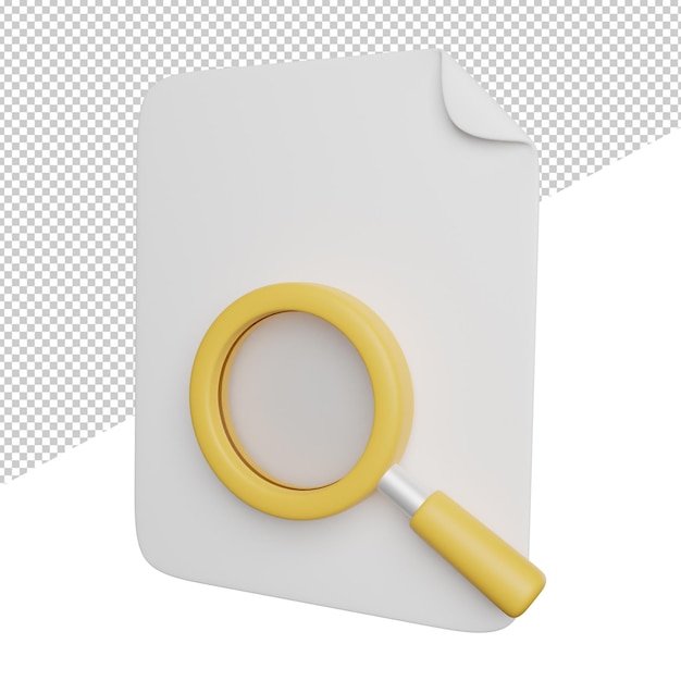 Pesquisar ilustração do ícone de renderização 3d da vista lateral do documento de arquivo em fundo transparente