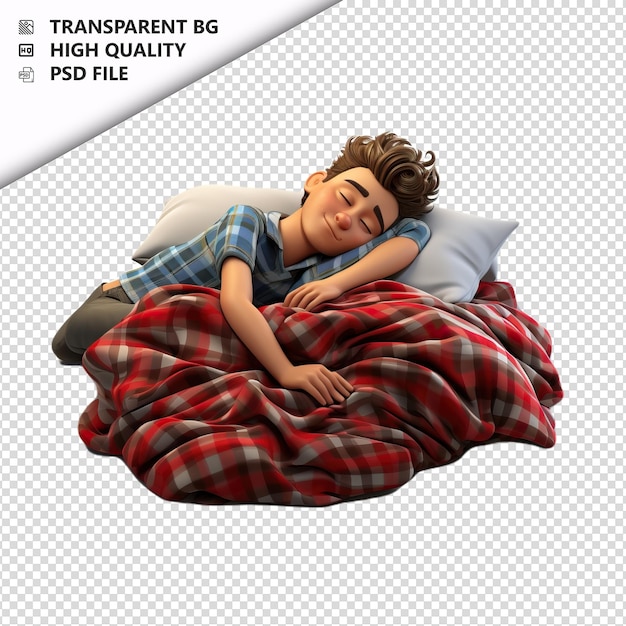 PSD pessoa americana dormindo 3d estilo de desenho animado fundo branco