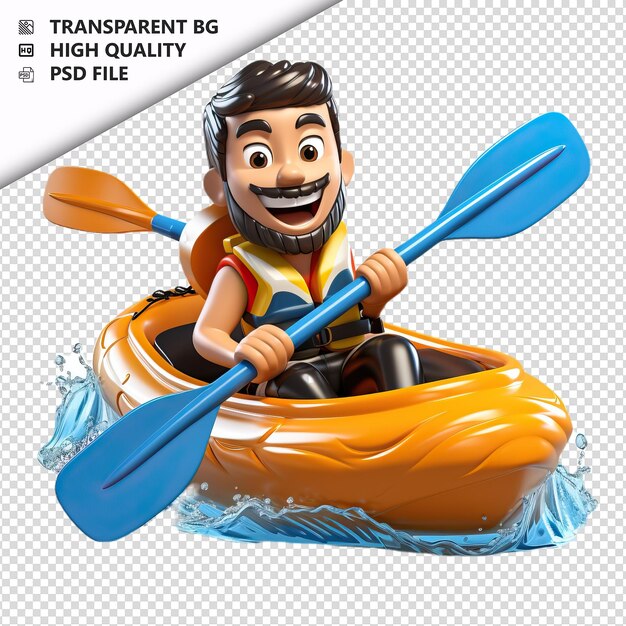 PSD pessoa americana paddling 3d estilo de desenho animado fundo branco