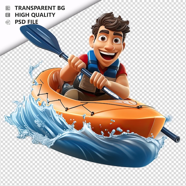 PSD pessoa americana paddling 3d estilo de desenho animado fundo branco