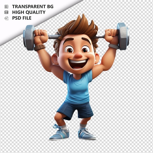 PSD pessoa branca gymming 3d cartoon estilo fundo branco é