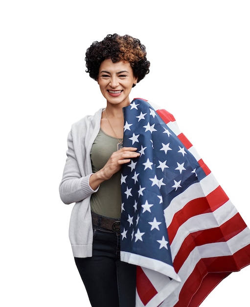 Pessoa com bandeira americana isolada