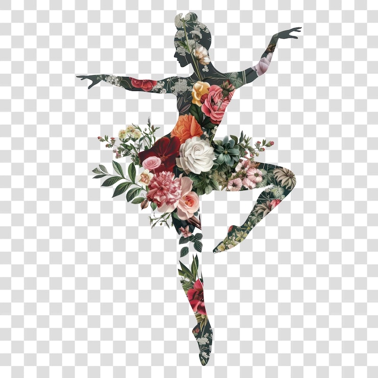 PSD pessoa de png jogando ballet dançando com padrões de flores