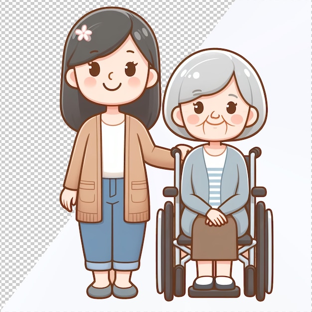 PSD pessoa idosa em cadeira de rodas e cuidador