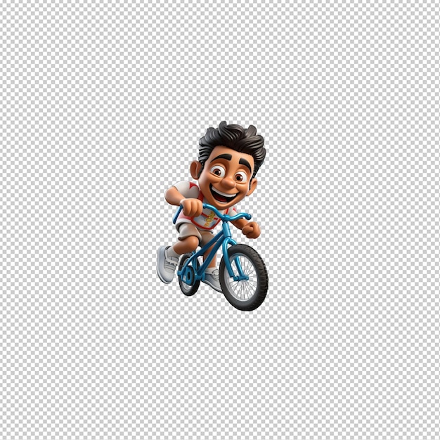 PSD pessoa latina em bicicleta 3d estilo de desenho animado iso de fundo transparente