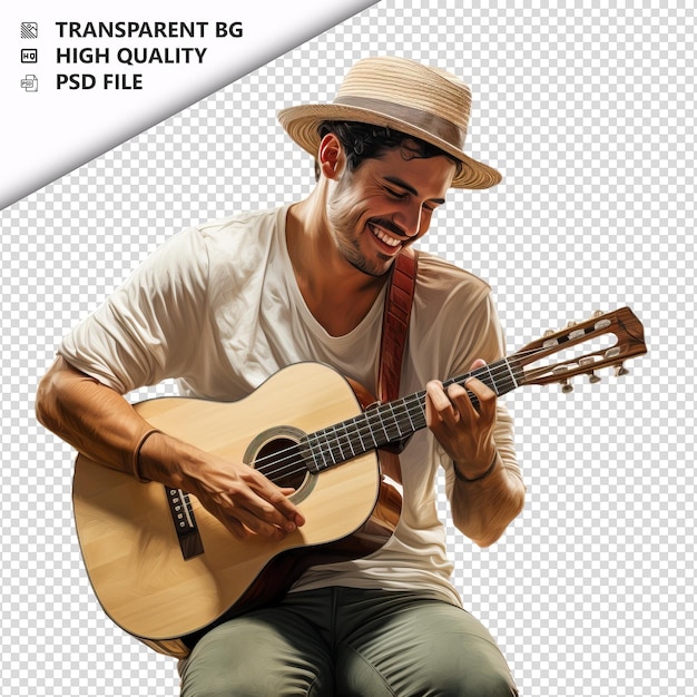 Pessoa latina tocando estilo ultra-realista com fundo branco