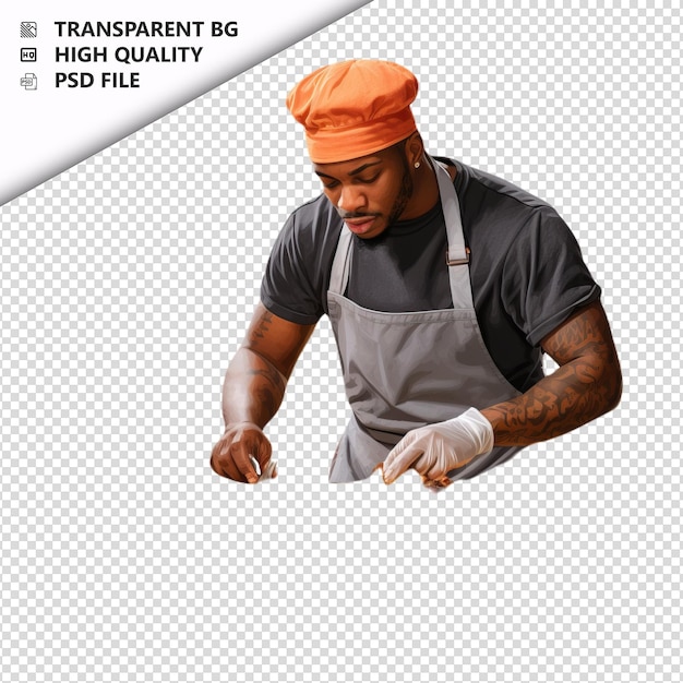 PSD pessoa negra cozinhando estilo ultra realista fundo branco