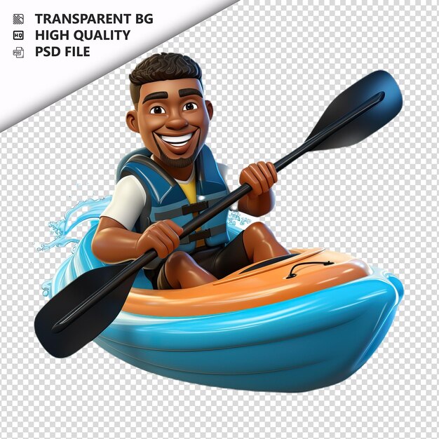 PSD pessoa negra paddling 3d estilo de desenho animado fundo branco i