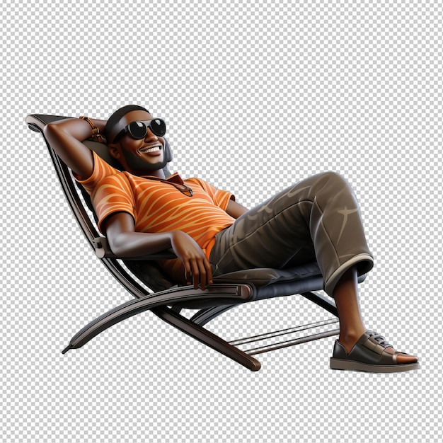 PSD pessoa negra relaxando em 3d com fundo transparente em estilo de desenho animado