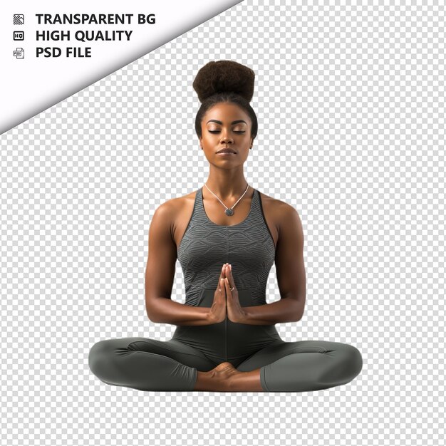 PSD pessoa negra yoga estilo ultra realista fundo branco