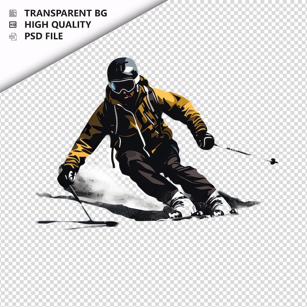 PSD pessoa preta esquiando ícone plano estilo isolado de fundo branco