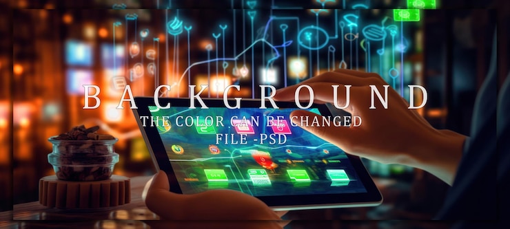 PSD pessoa que usa tablet com interface holográfica