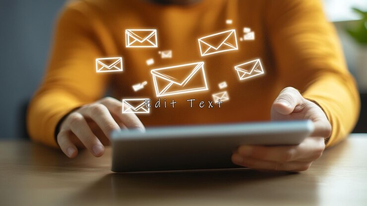 PSD pessoa que utiliza um tablet para receber e-mails
