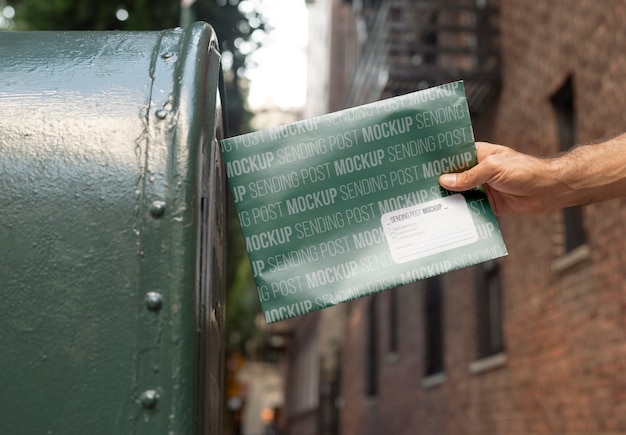 PSD pessoa segurando o pacote de correio de papel