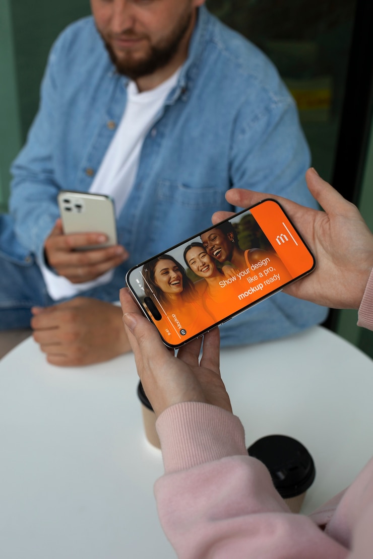 PSD pessoa segurando um smartphone com uma maquete do instagram