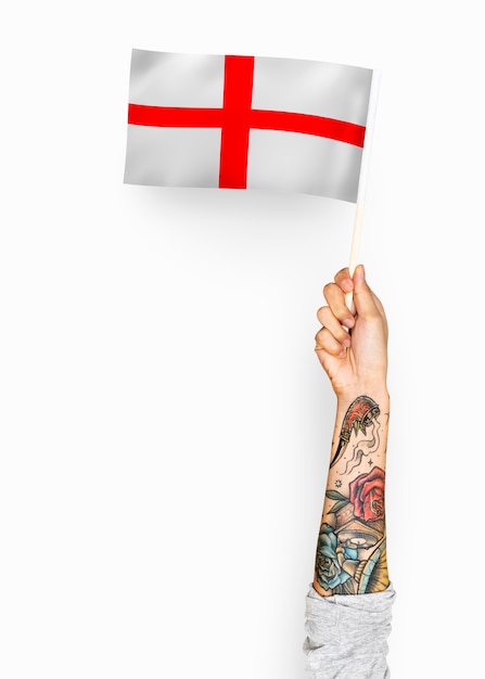 Pessoa, waving, a, bandeira, de, inglaterra