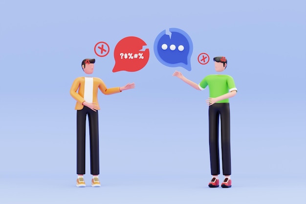 Pessoas com má comunicação, mal-entendidos e confusão Ilustração 3D