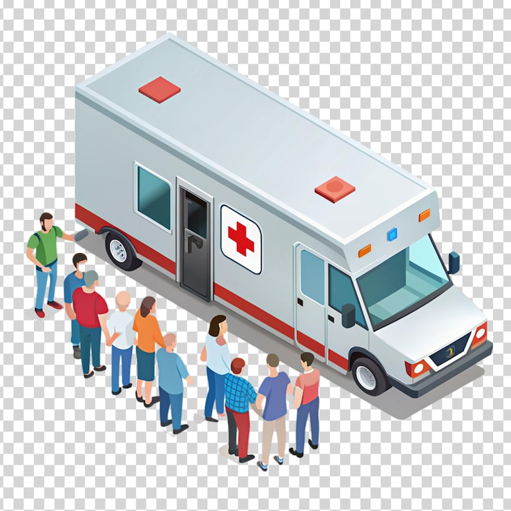 PSD pessoas comendo fora de um rv em fundo transparente