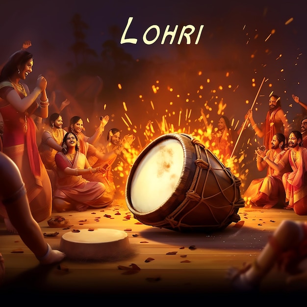 Pessoas dançando Lohri festival indiano fundo