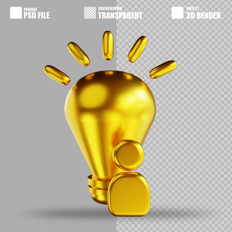 PSD pessoas e ideias douradas da ilustração 3d