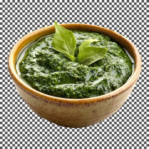 Pesto de basilic fait maison isolé sur un fond transparent