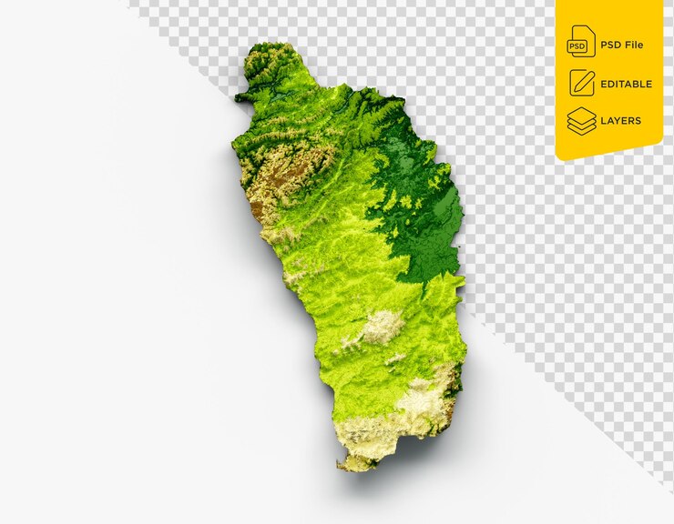 PSD peta dominika relief berbayang peta ketinggian warna di atas latar belakang putih ilustrasi 3d