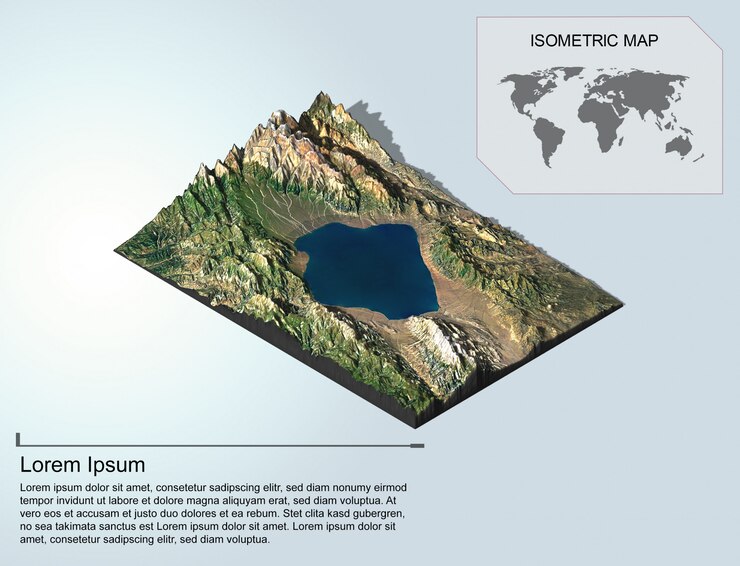 PSD peta isometrik medan virtual 3d untuk infografis.