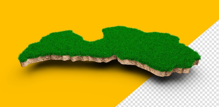 PSD peta latvia tanah tanah geologi penampang dengan rumput hijau dan tekstur tanah batu ilustrasi 3d