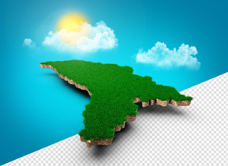 PSD peta moldova tanah lahan geologi penampang dengan rumput hijau dan tekstur tanah bebatuan ilustrasi 3d