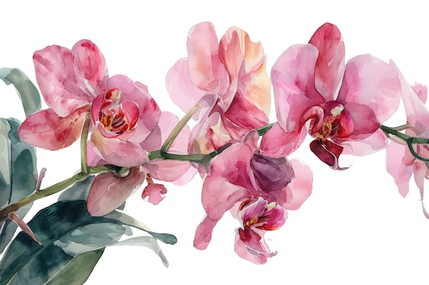 Pétalas de flores de orquídeas aquarela rosa ilustração isolada