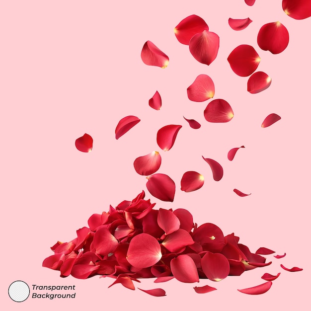 Pétalas de rosa vermelhas caindo em um fundo rosa