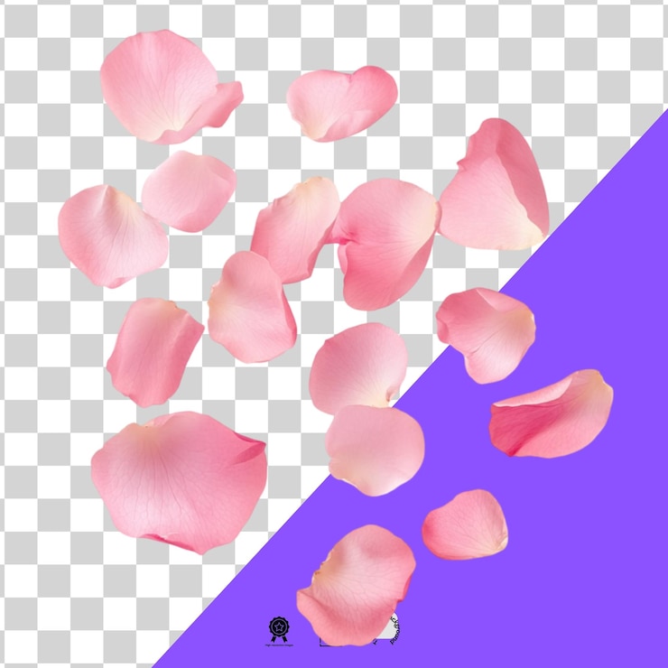 PSD petali di rosa sparsi con dettagli realistici su uno sfondo bianco trasparente png